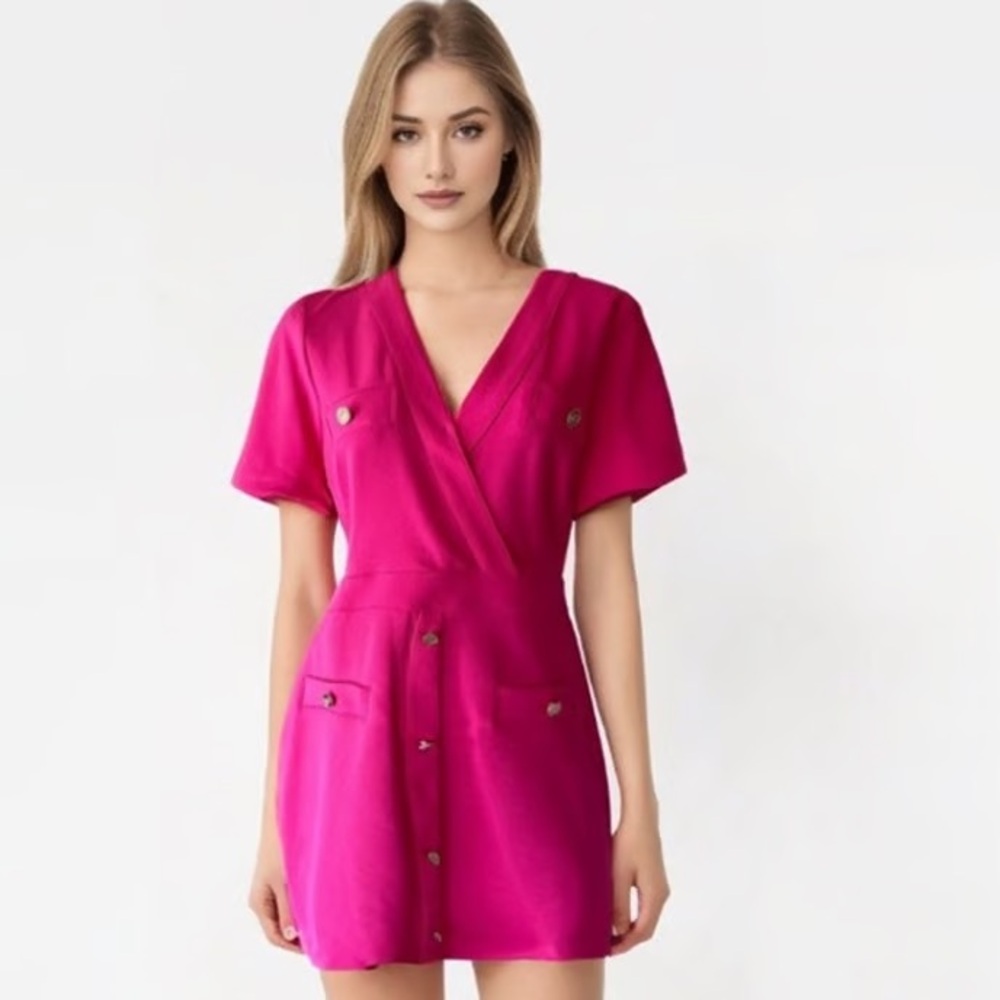 NWT MICHAEL Michael Kors Electric Pink V-Neck Blazer Dress Size M